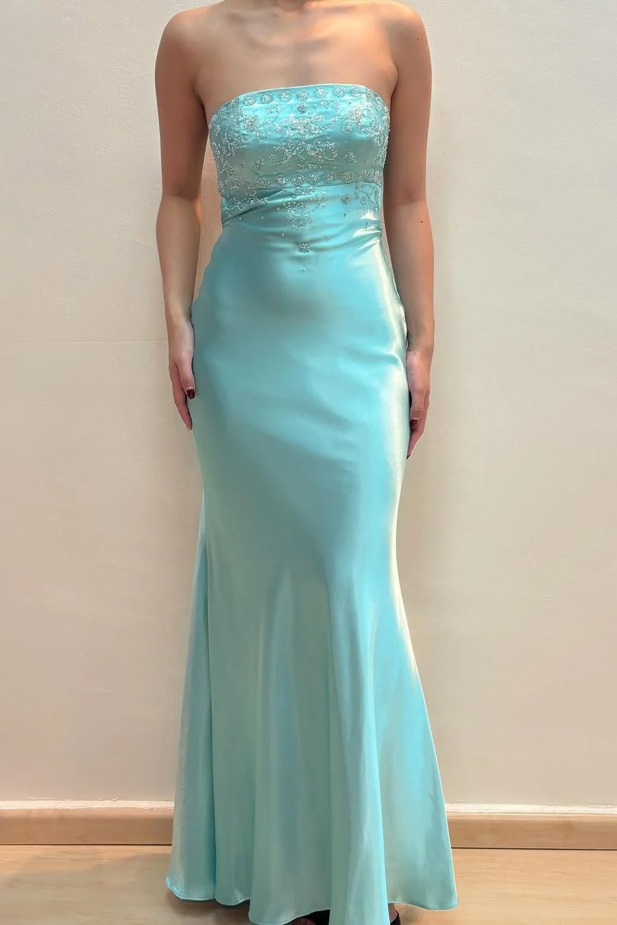 Chic Strapless Beaded Evening Dress Long Party Prom Dress cc1990