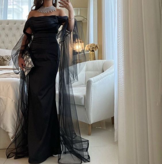 Elegant Black Mermaid Long Evening Dress,Black Dinner Dress cc1196