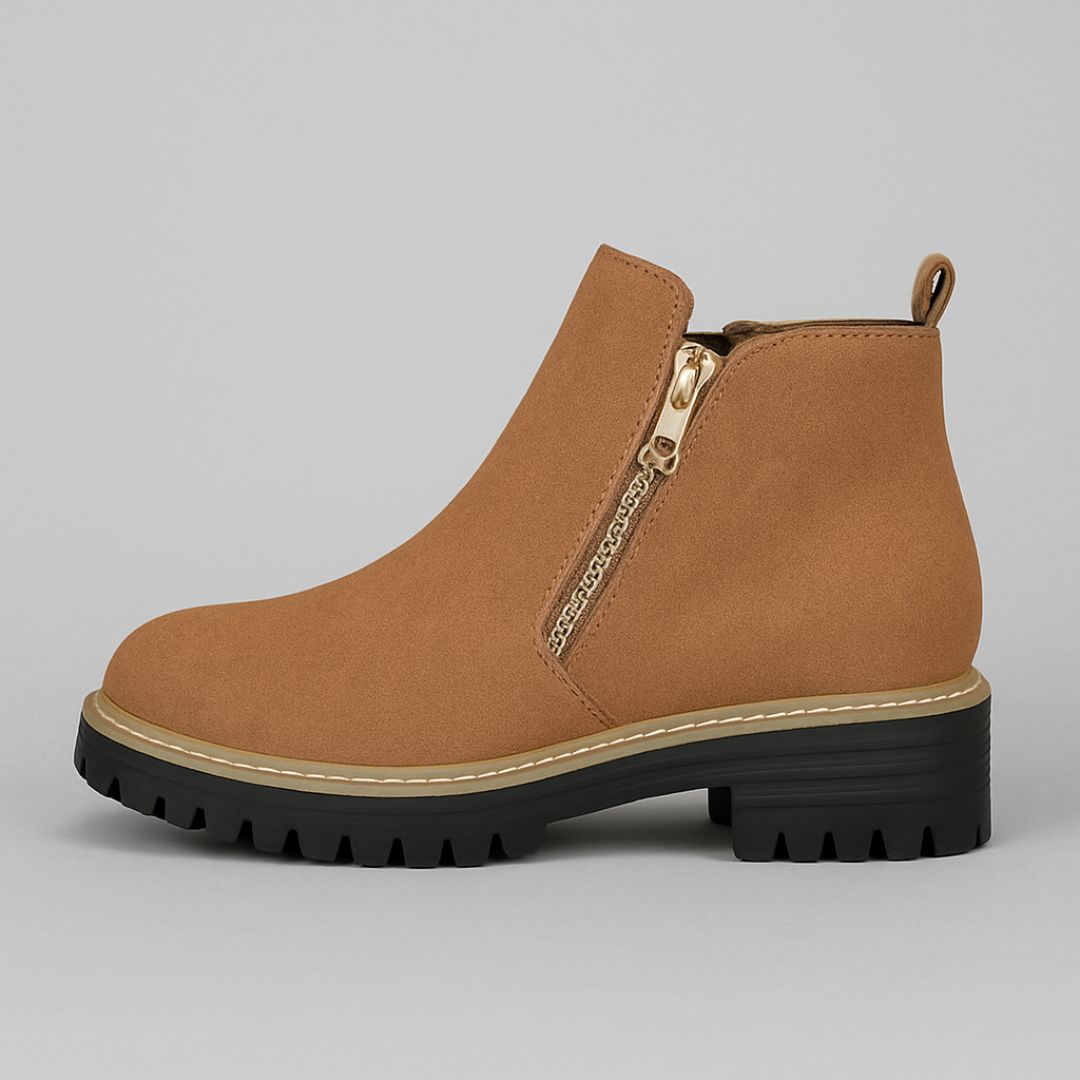 Side Zip Lug Sole Suede Ankle Boots