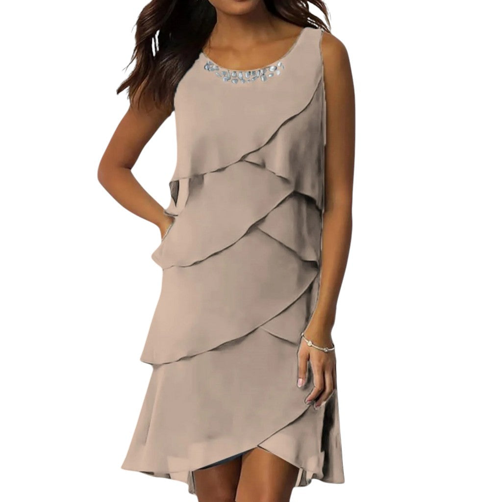 Grace | Tiered Cocktail Dress Beige