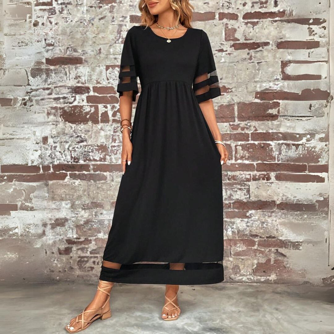 Freya - Vintage Elegance Mesh Patchwork Summer Dress Black