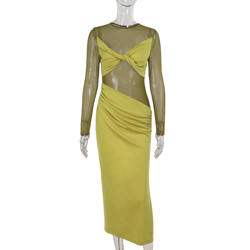 Marysh Mesh Bodycon Dress Yellow - View 3