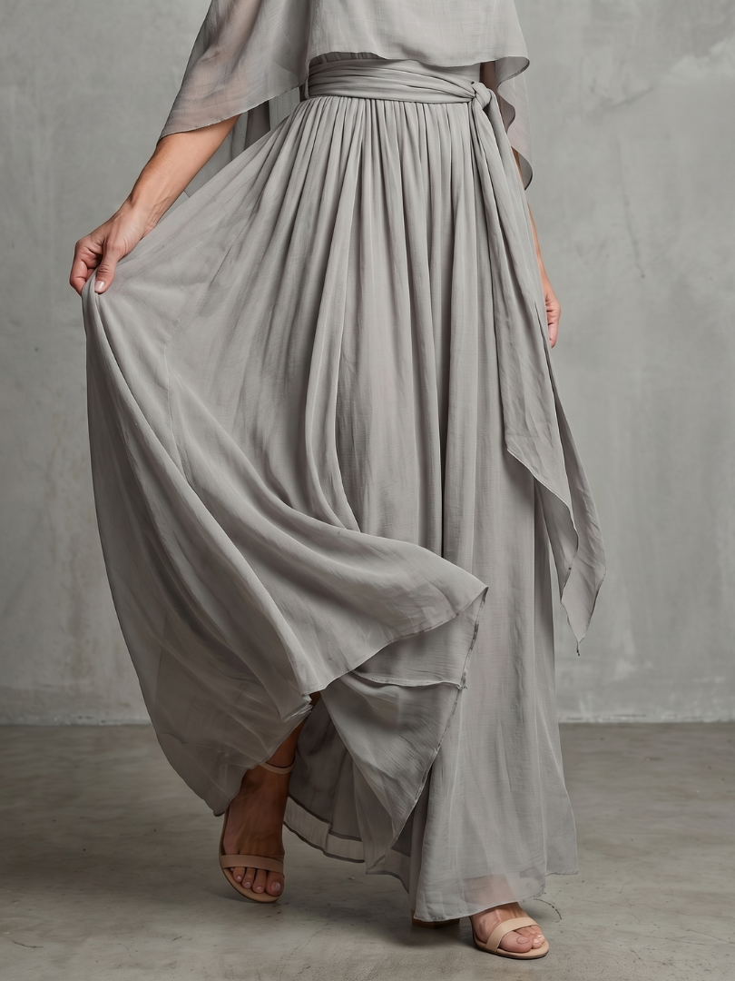 Cold Shoulder Ruffle Top and Tie Waist Maxi Skirt Two Piece Set