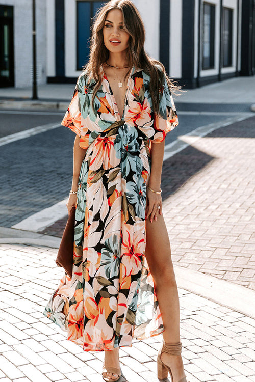 Still The One V-Neck Print Maxi Dress Blush&Blue