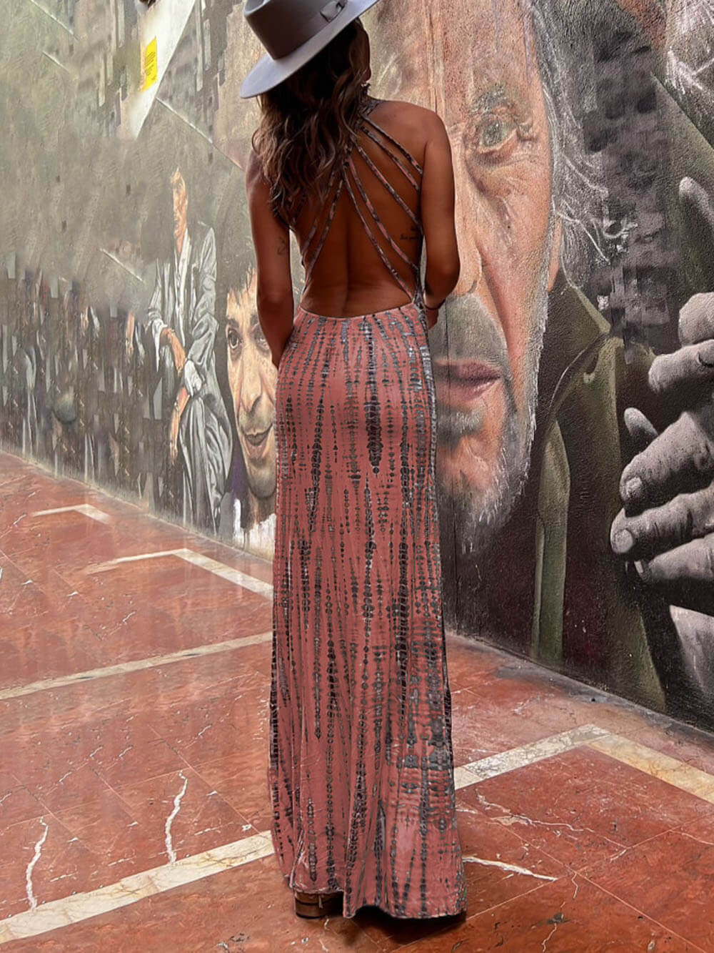 Tie Dye Print Scoop Neck Sleeveless Stretch Knit Maxi Dress 10