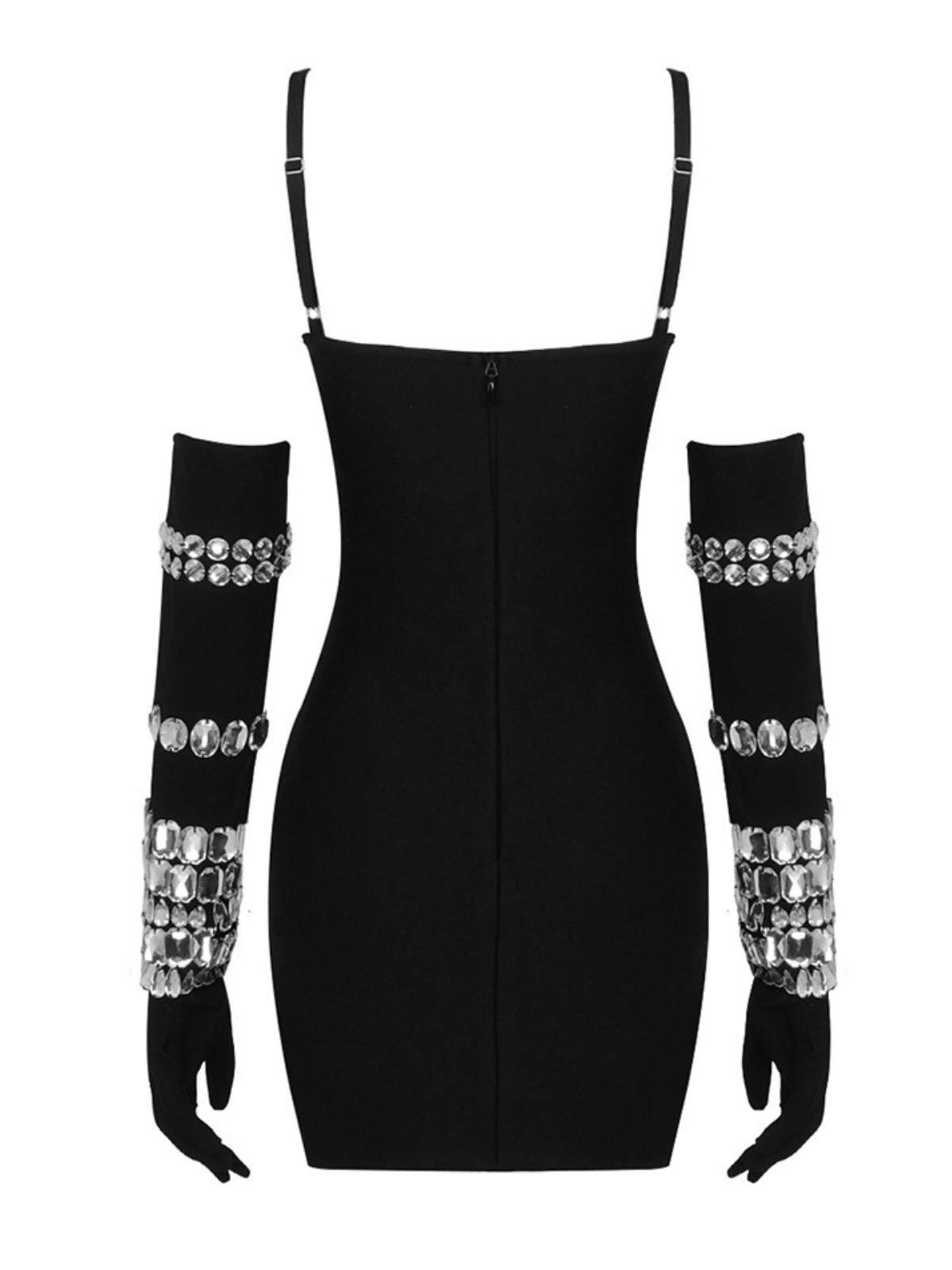 Rhinestone Sweetheart Spaghetti Strap Opera Glove Mini Dress Set