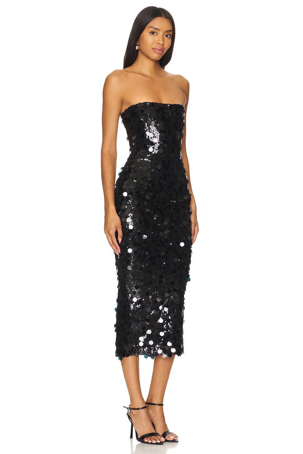Strapless Sequin Bodycon Midi Cocktail Dress