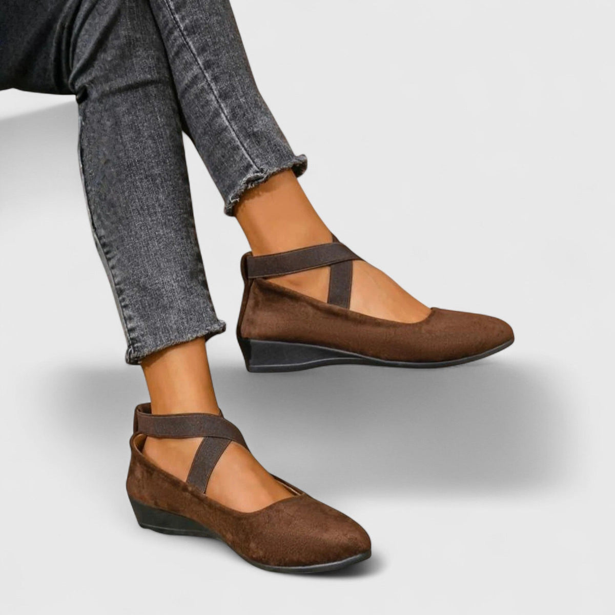 Round Toe Cross Strap Elastic Flat Ballet Shoes