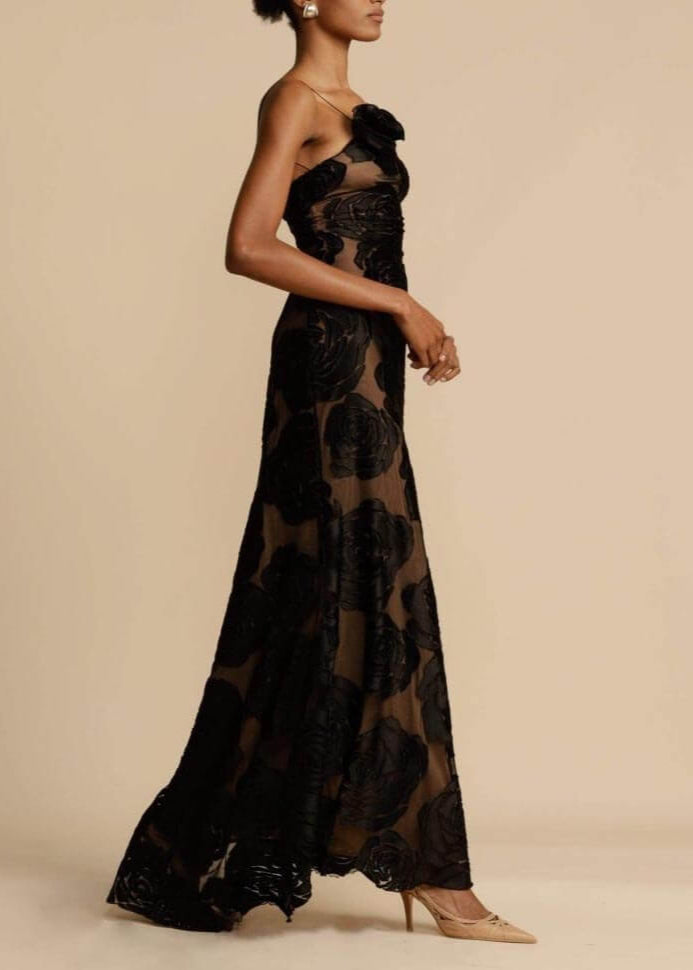 Rose Flower Three Dimensional Burnt Flower Maxi Dress