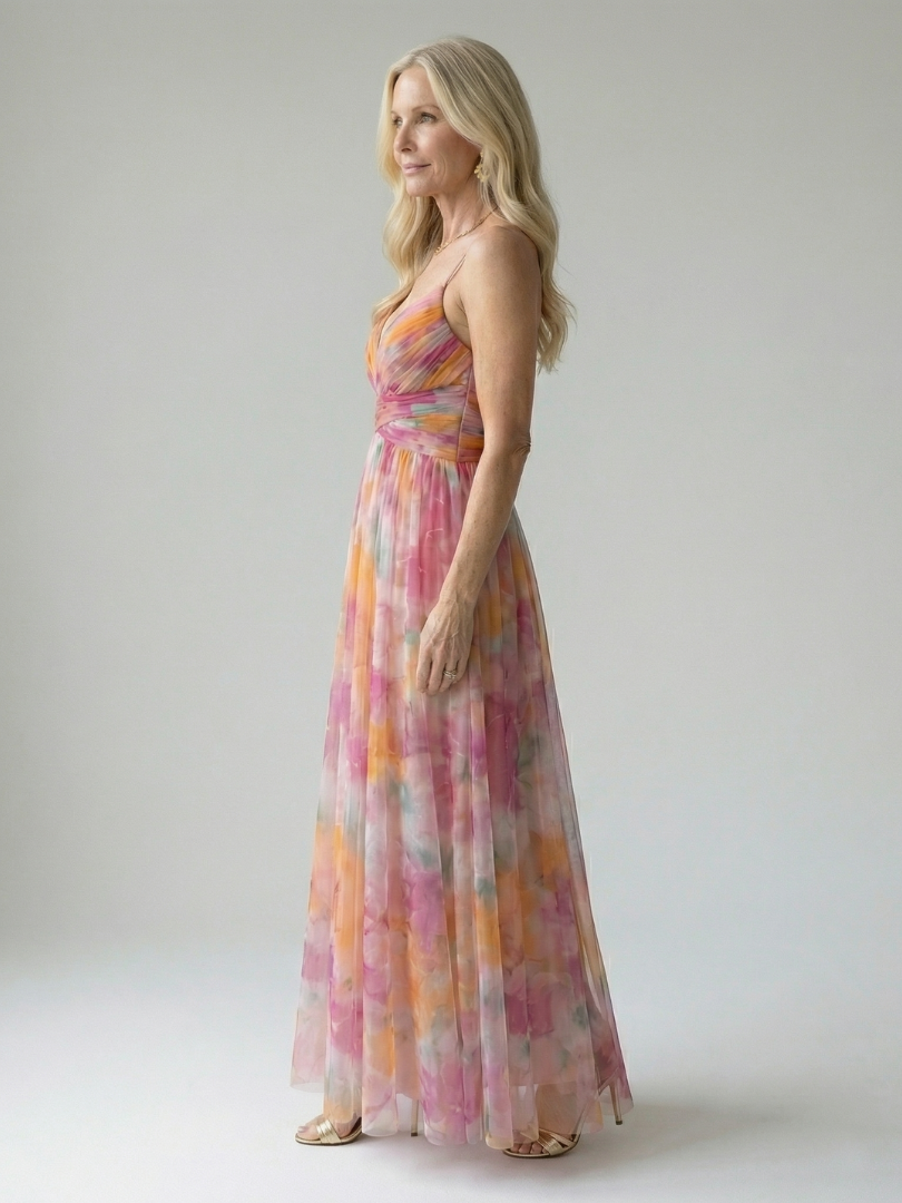 Floral V-Neck Spaghetti Strap Wrap Maxi Dress