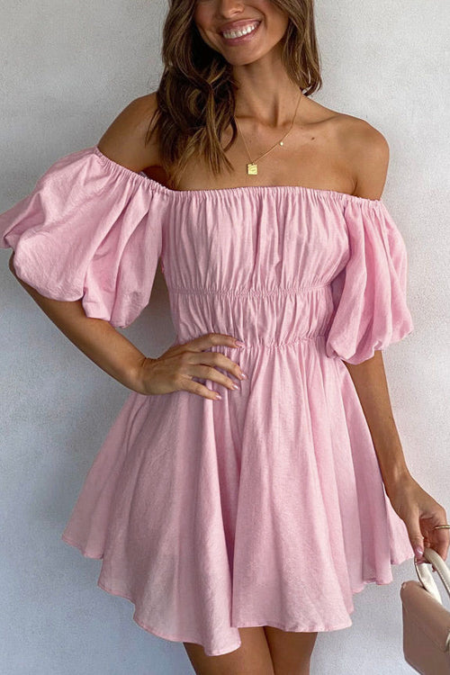 Stunning Inspiration Off The Shoulder Flare Mini Dress - 4 Colors Pink