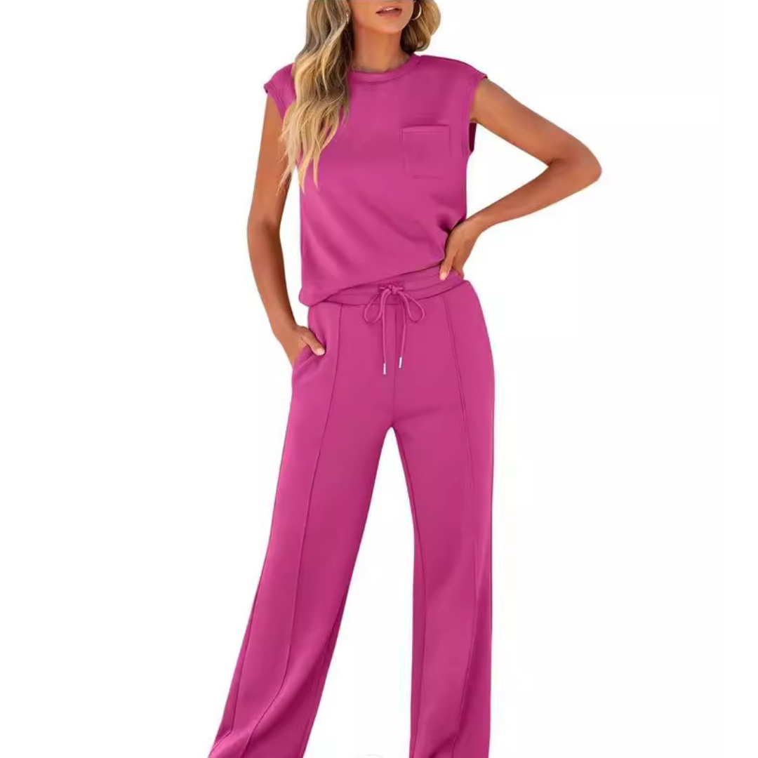 Cap Sleeve Top and Wide Leg Pants Two Piece Set