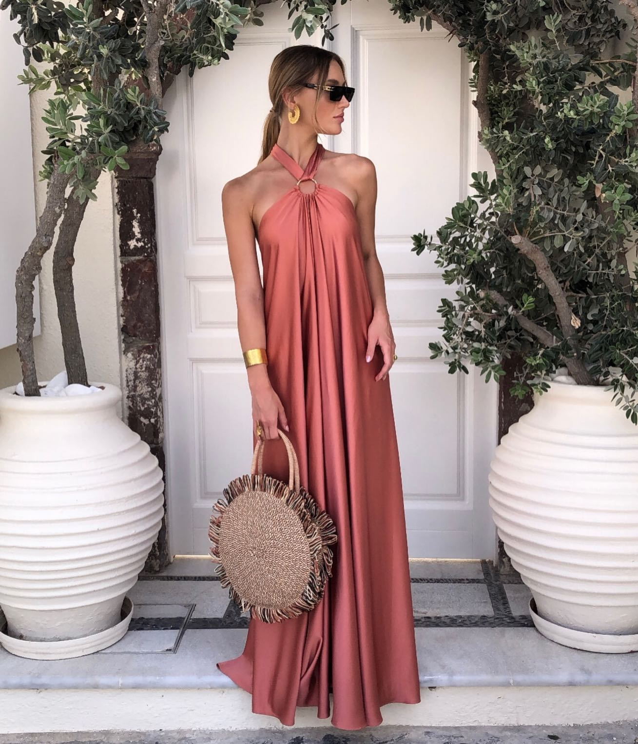 Satin Chic Maxi long Dress: Backless Halter Neck