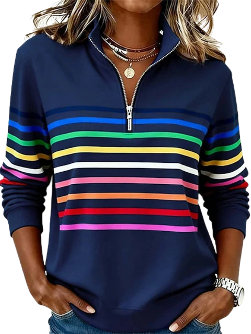 Striped Quarter Zip Long Sleeve Sweatshirt