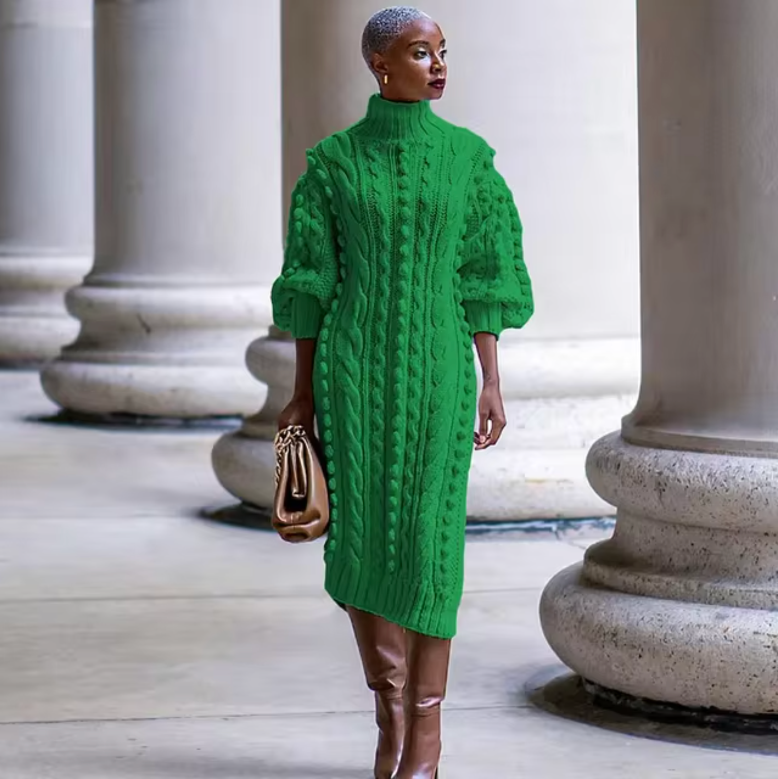 Classic Mariana High Neck Rib Dress for Modern Fashion Wear