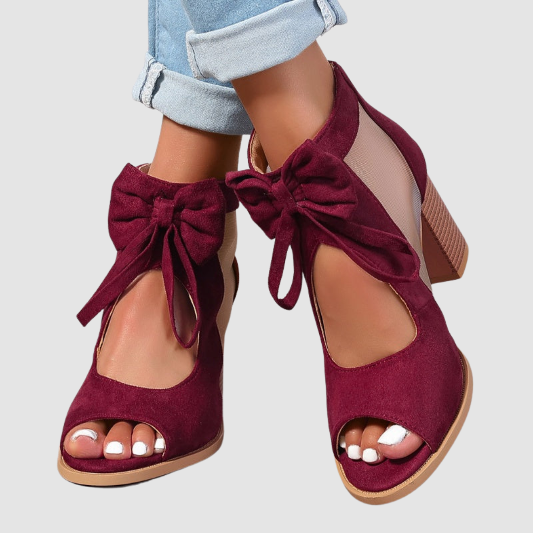 Peep Toe Bow Cut Out Block Heel Sandals