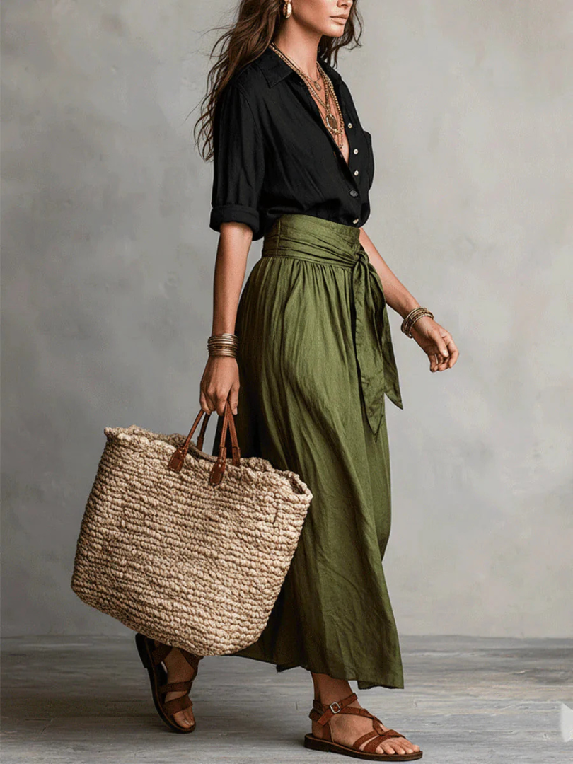 Tie Front Wrap High Waist Maxi Skirt