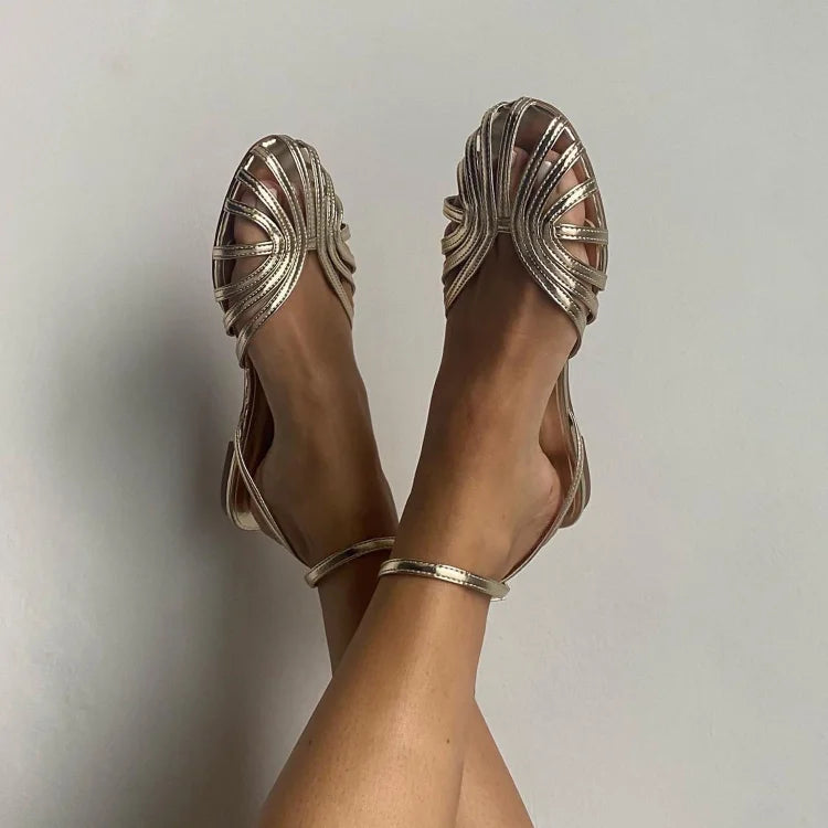 Strappy Caged Ankle Strap Flat Sandals