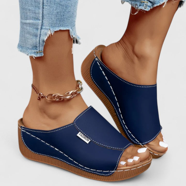 Open Toe Low Wedge Slide Mules