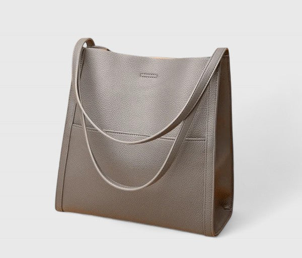 Pebbled Faux Leather Bucket Tote Bag