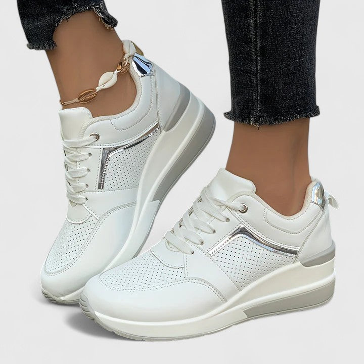 Lace Up Metallic Panel Platform Wedge Sneakers