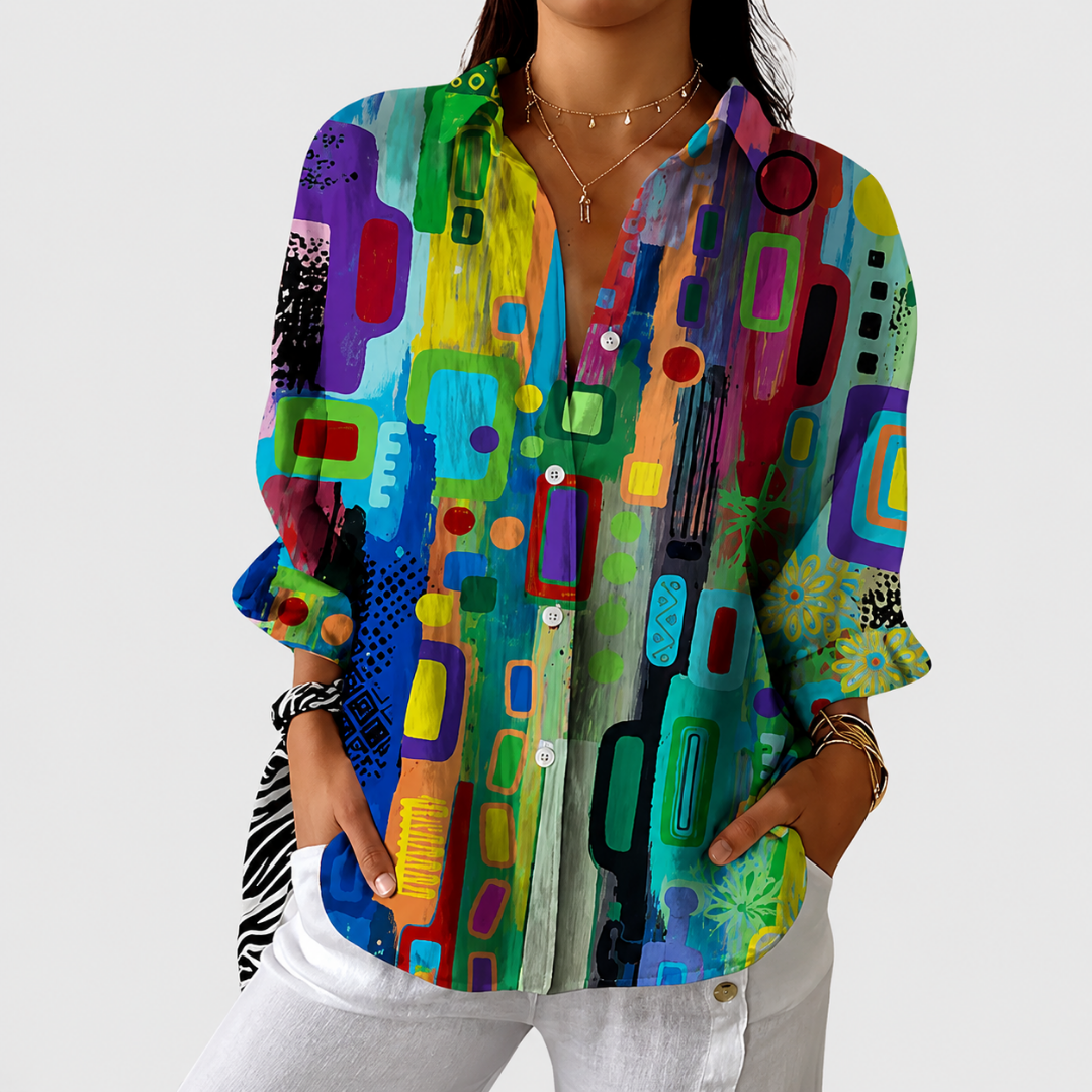 Abstract Print Long Sleeve Button Front Shirt