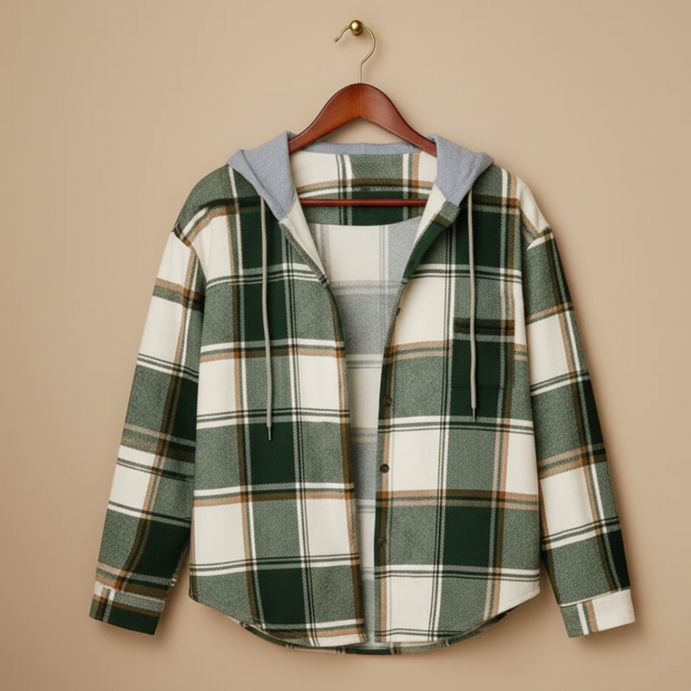 Chic Plaid Hooded Jacket – Relaxed Casual Fit