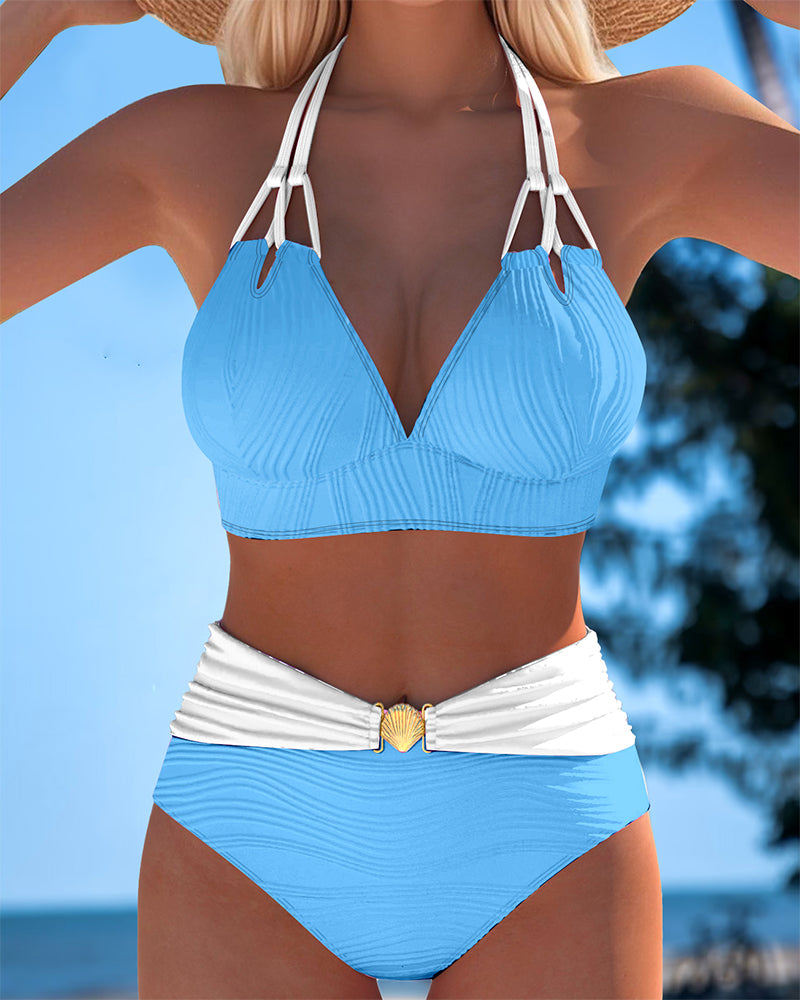 Halter Neck Ruched High Waist Bikini Set