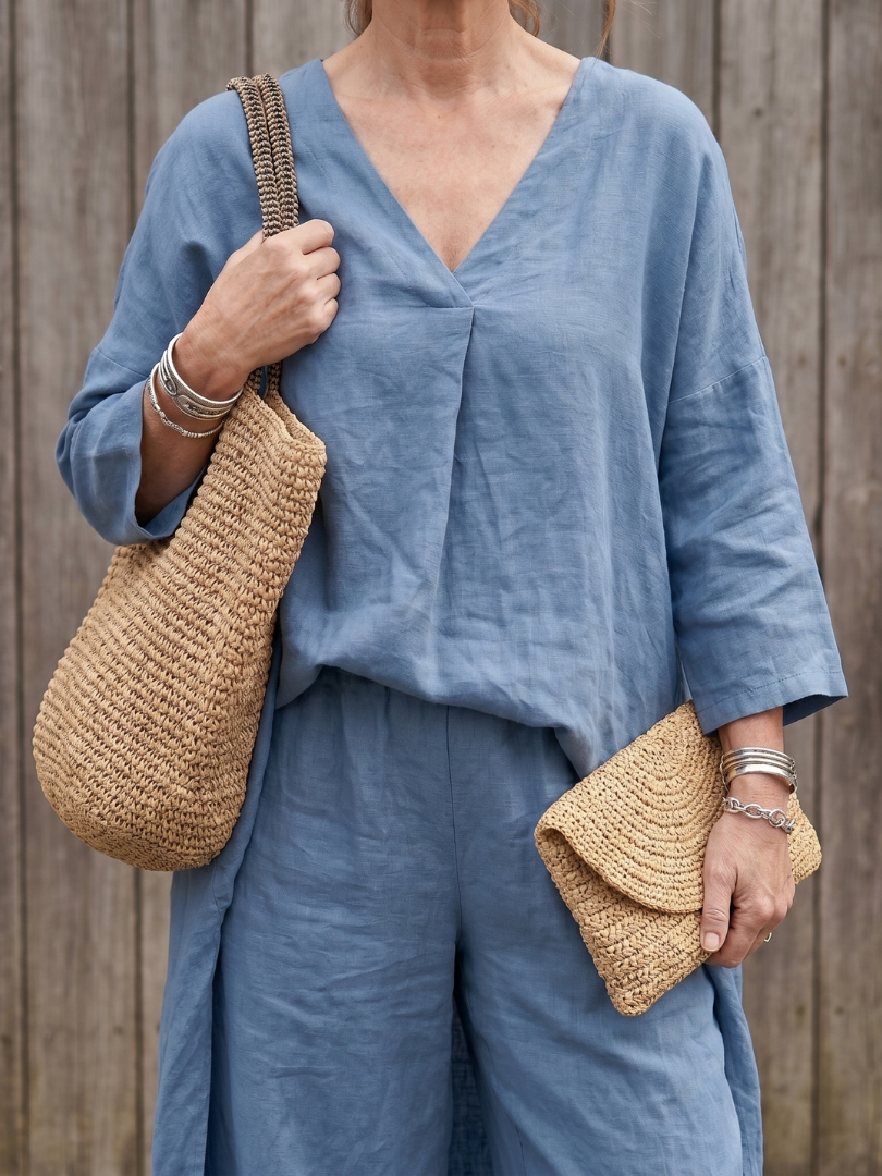 V-Neck Tunic Top and Wide Leg Pants Two Piece Set