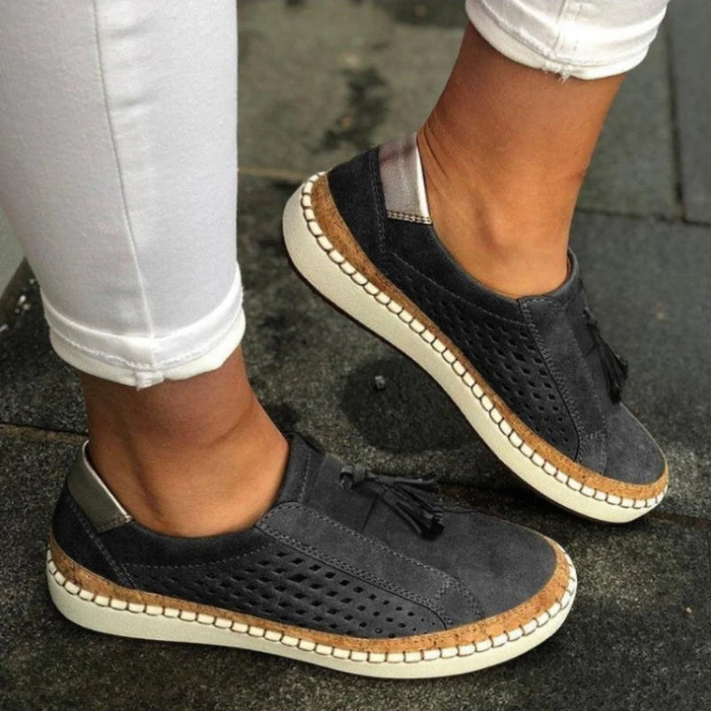Perforated Suede Look Tassel Slip On Sneakers