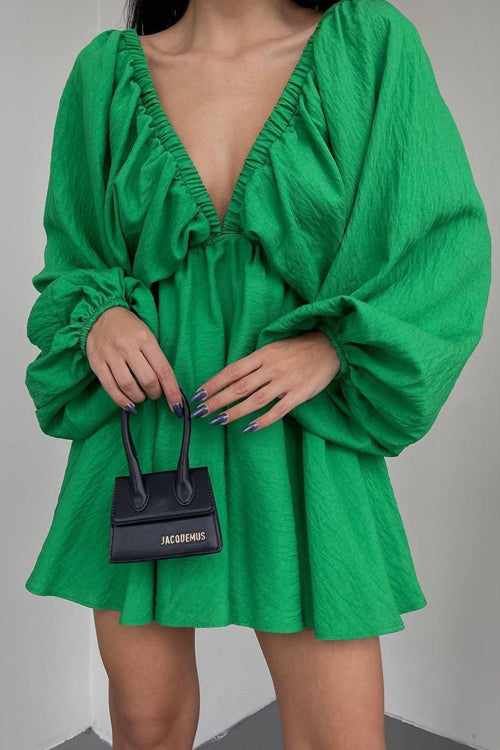 Feeling So Sweet V-neck Long Sleeve Mini Dress - 7 Colors Green