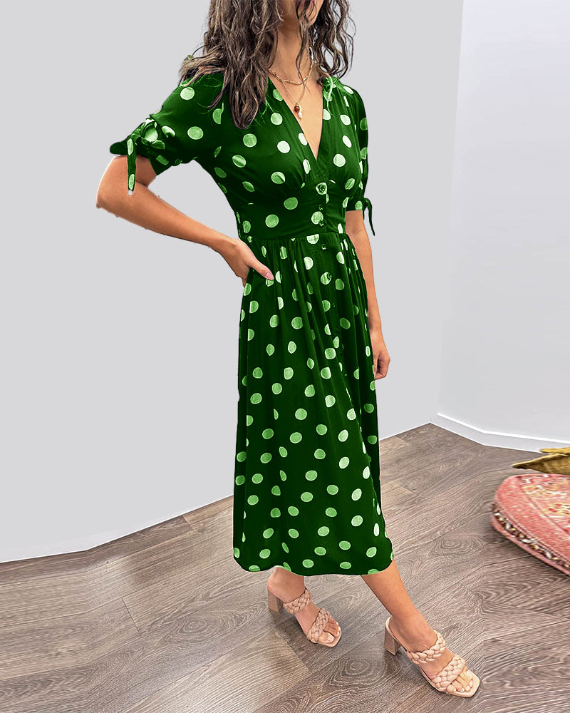 Soledad Aesthetic V Neck Dress with Polka Dots Evening Wear Edit