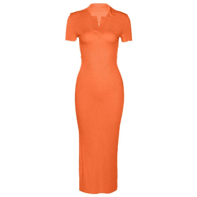 Solid Short sleeve V Neck open back Dress