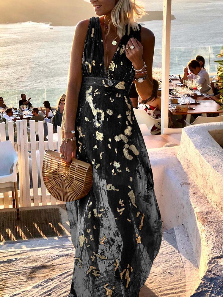 Women Deep V-Neck Maxi Party Dress - View 4