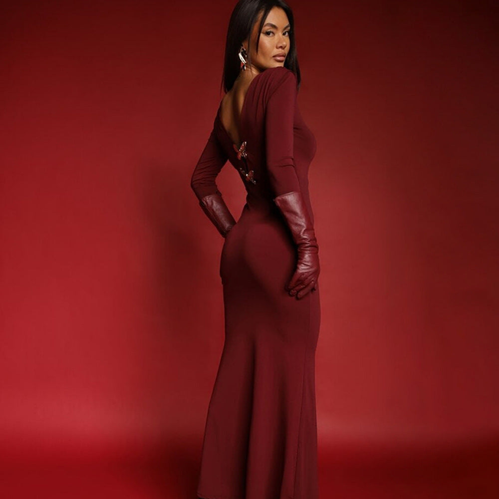 Billowing Maxi Dress - Maroon