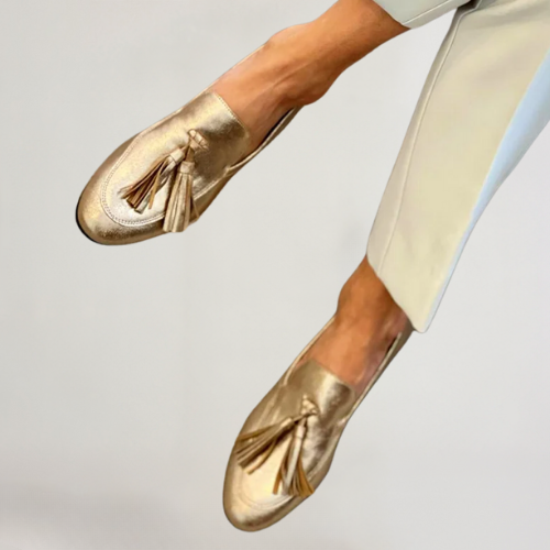 Metallic Finish Tassel Detail Slip On Loafers
