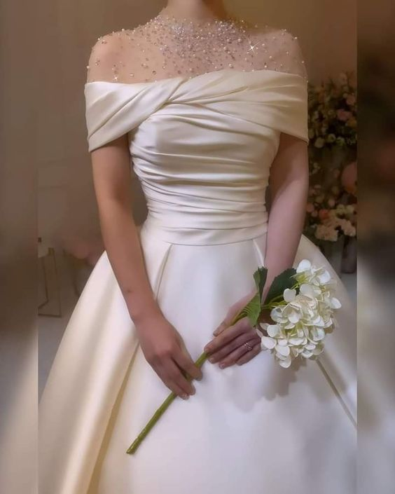 Stunning White A-line Satin Wedding Dress,White Bridal Gown cc1219