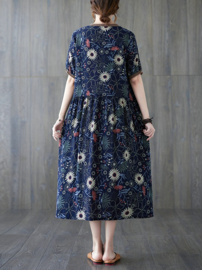 Beautiful summer floral cotton linen Smock slim dress Fit