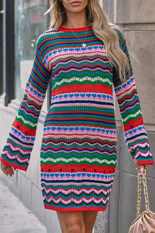 Let Your Love Shine Striped Knit Mini Dress - 2 Colors Green