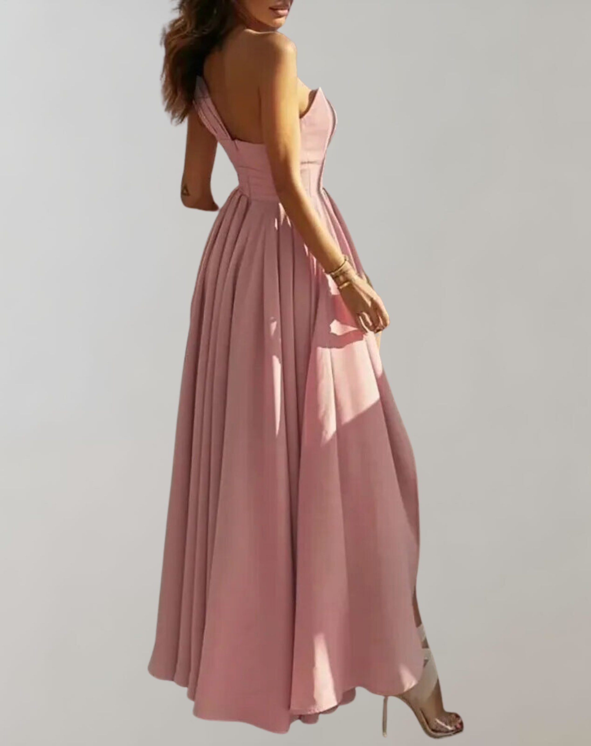 Sweetheart Corset Bodice Sleeveless Pleated Skirt High Split Maxi Gown