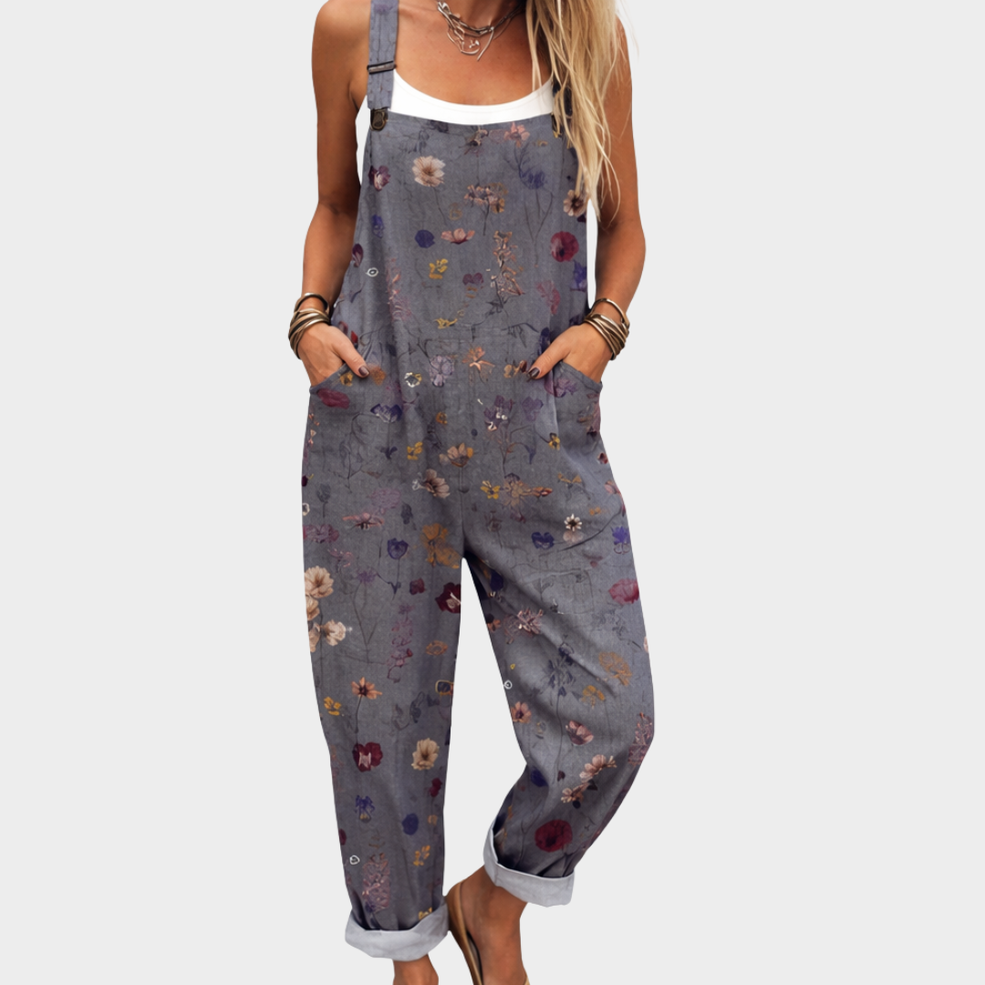 Floral Print Wide Leg Overall Jumpsuit