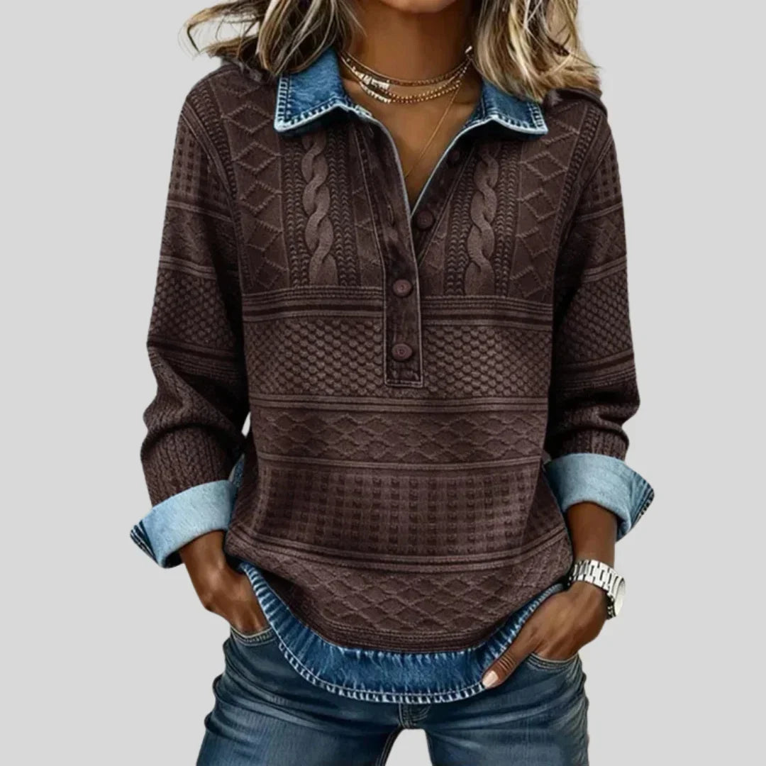 Collared Button Front Cable Knit Sweater