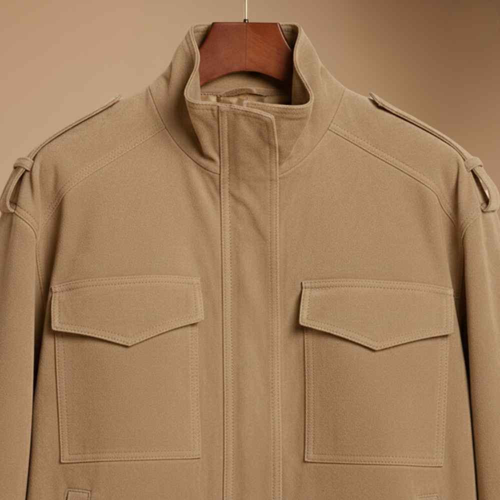 Stand Collar Zip Front Flap Pocket Utility Jacket