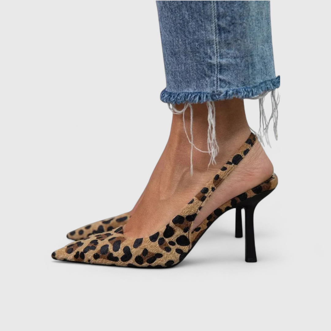 Leopard Print Pointed Toe Slingback Stiletto Pumps