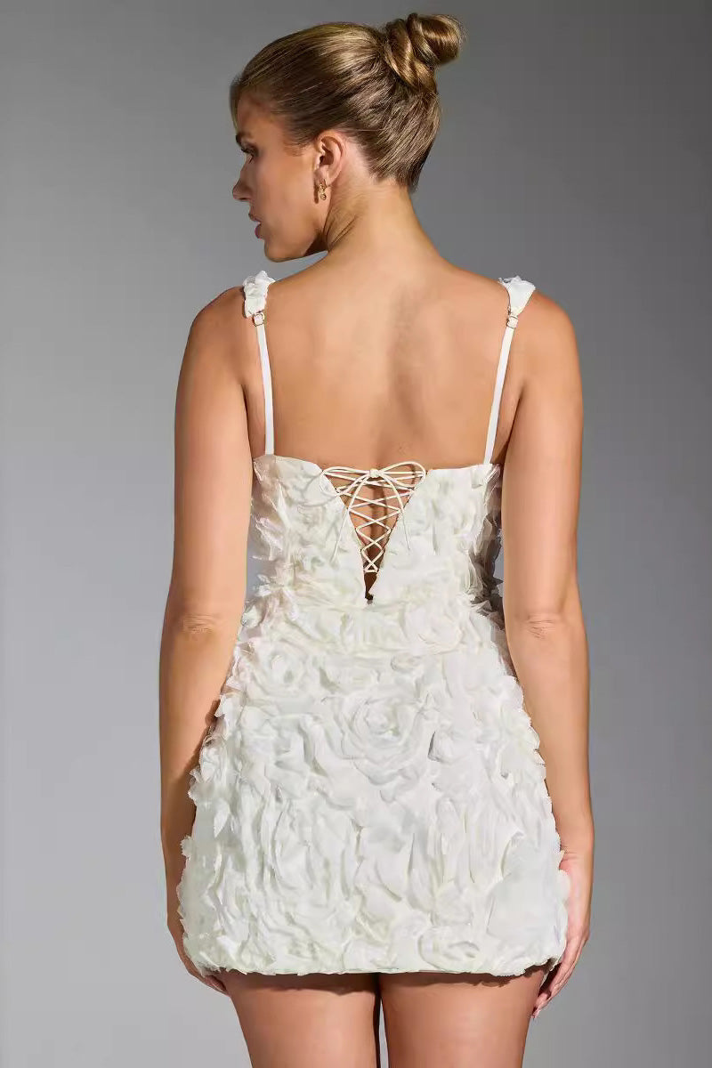 Floral Applique Square Neck Corset Bodycon Mini Dress