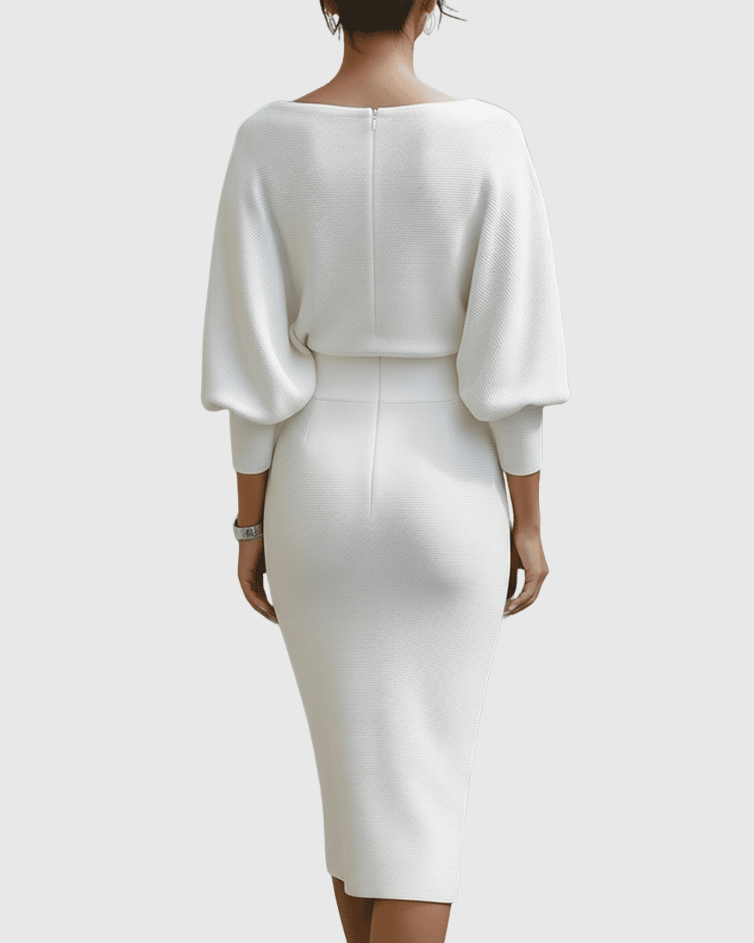 Off Shoulder Long Sleeve Ribbed Knit Bodycon Midi Dress