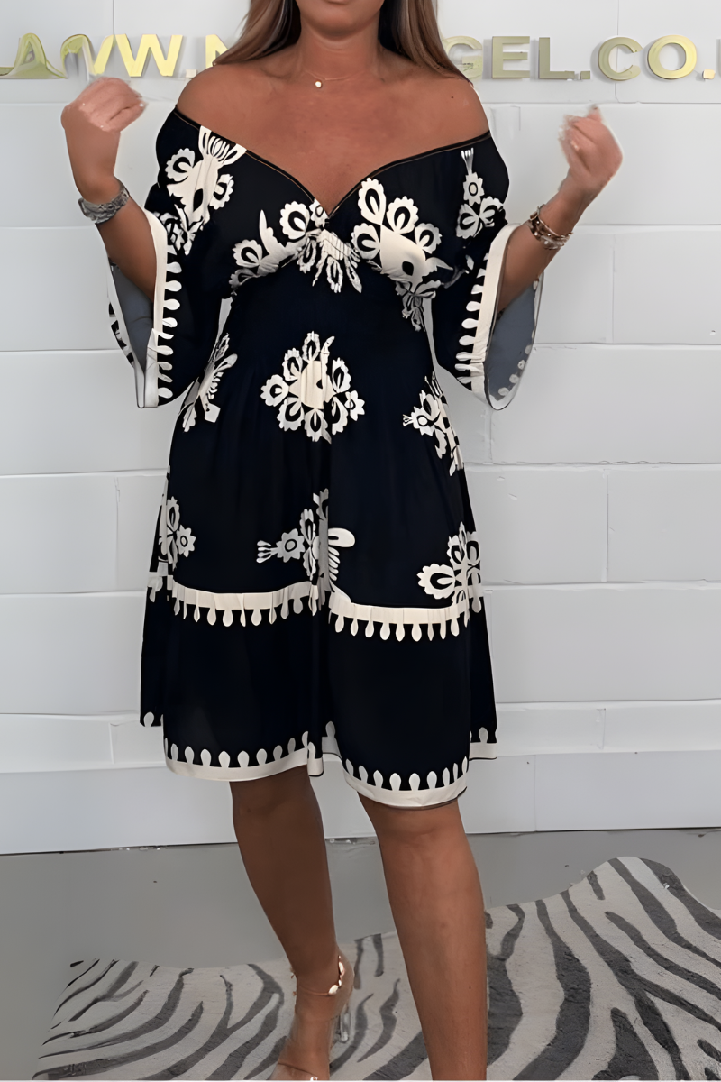 Floral Print V-Neck Half Sleeve Tiered Midi Dress