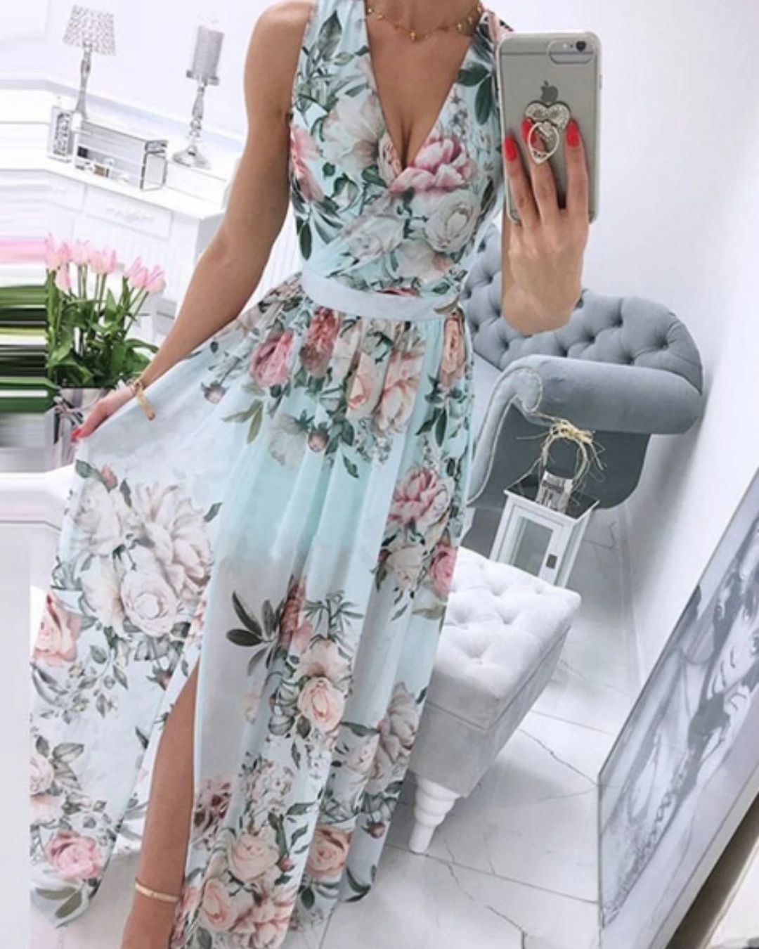 Julia Chic Sleeveless Beach Dress for Women with a Deep V Neck Premium Wardrobe Essential