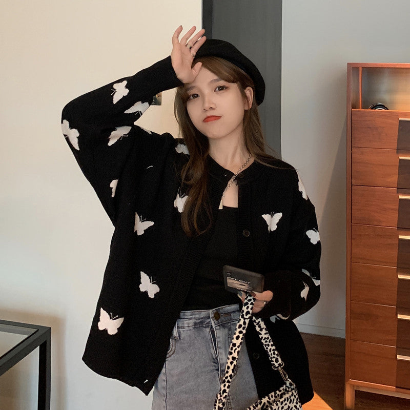 Butterfly Pattern Cute Loose Cardigan Sweater