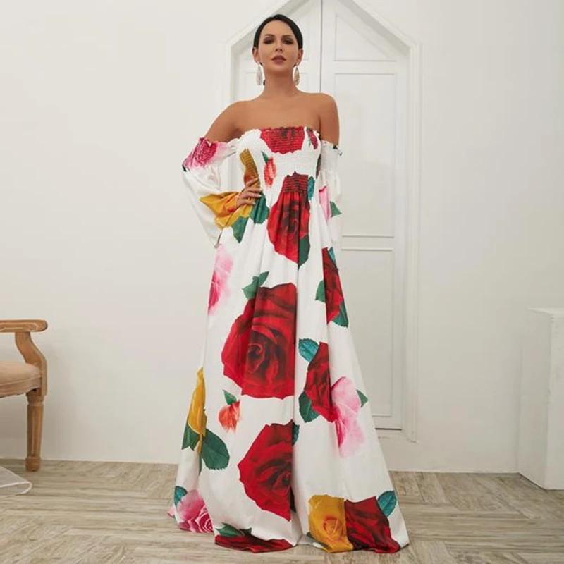 Floral Off Shoulder Smocked Long Sleeve Maxi Dress 4
